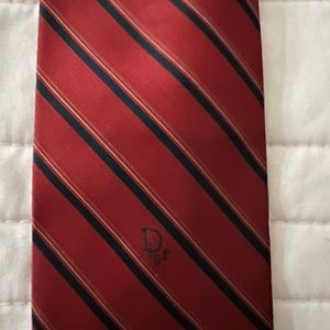 Men’s red Dior tie with navy stripes